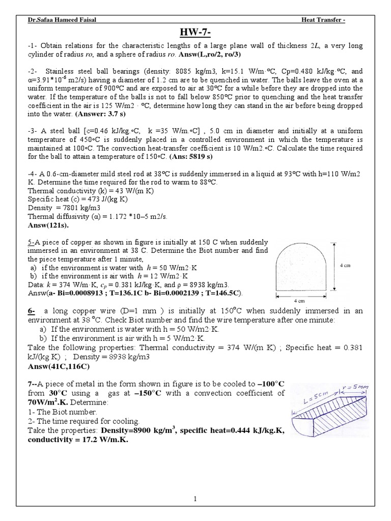 HW-7. Transient Heat Conduction PDF | PDF | Heat Transfer | Density