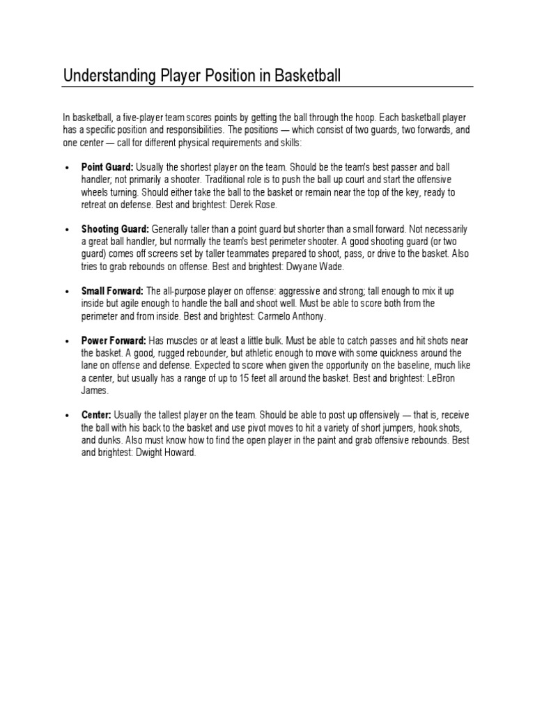Basketball Positions for Short Players | PDF | Sports & Recreation