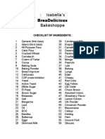 Isabella'S Breadelicious Bakeshoppe: Checklist of Ingredients