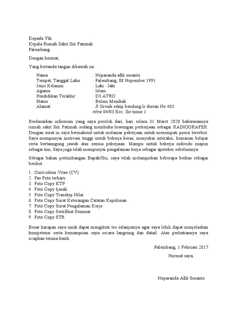 Download 98+ Contoh Surat Surat Lamaran Kerja Di Rumah Sakit Gratis Terbaru