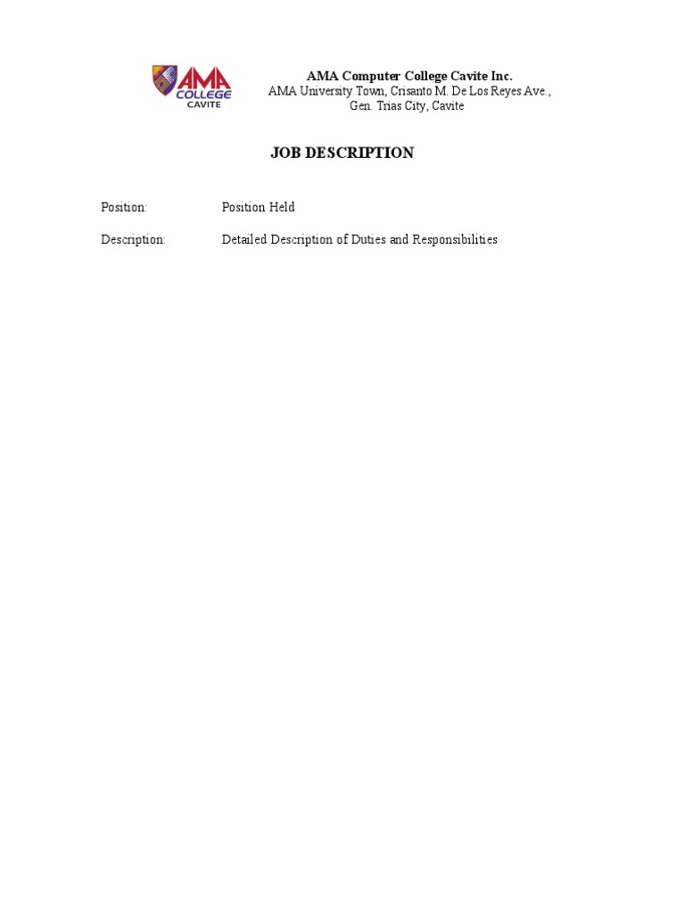 Job Description for AMA Computer College | PDF