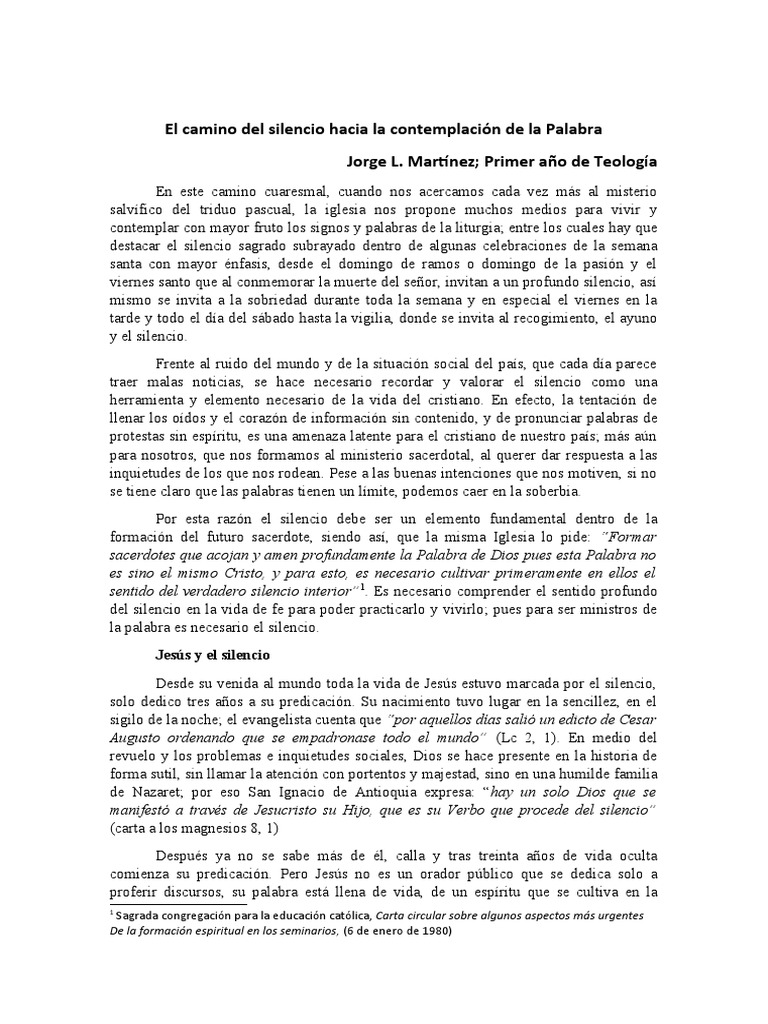 El Camino Del Silencio Hacia La Contemplación de La Palabra | PDF ...