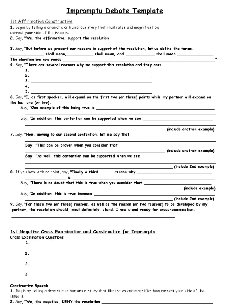 Impromptu Debate Template (More 2 de Third Speaker) | PDF | Public Sphere