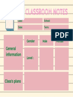 My Classroom Notes: Gender, Level & Plans