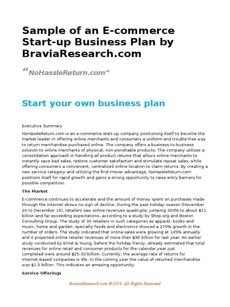 Sample of An E-Commerce Start-Up Business Plan by | PDF