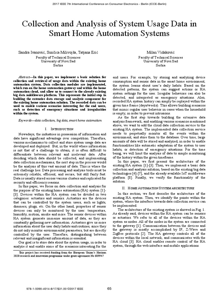 Collection and Analysis of System Usage Data in Smart Home Automation