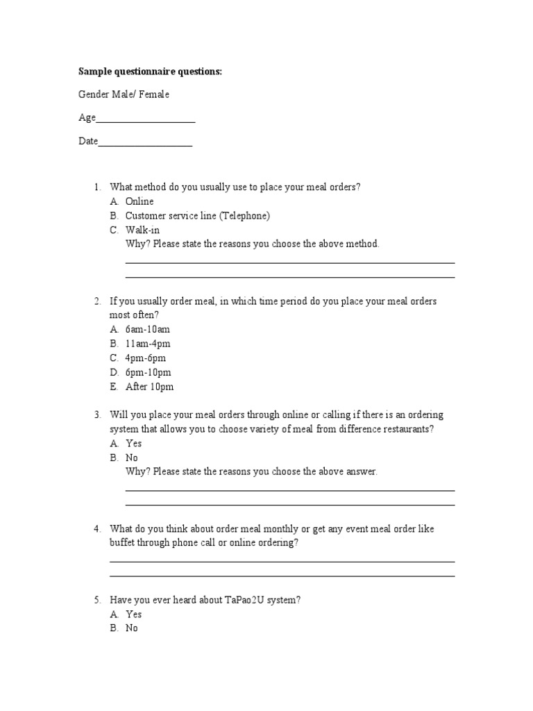 Sample Questionnaire Questions | PDF