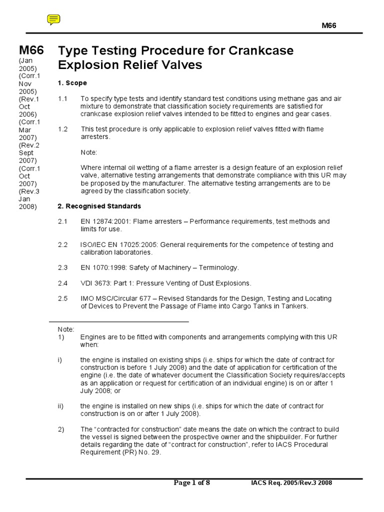 M66 Type Testing Procedure For Crankcase Explosion Relief Valves M66