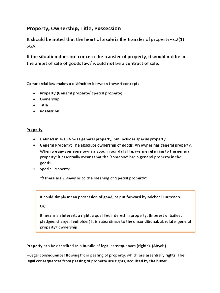 Property, Title, and Ownership Explained | PDF | Possession (Law ...