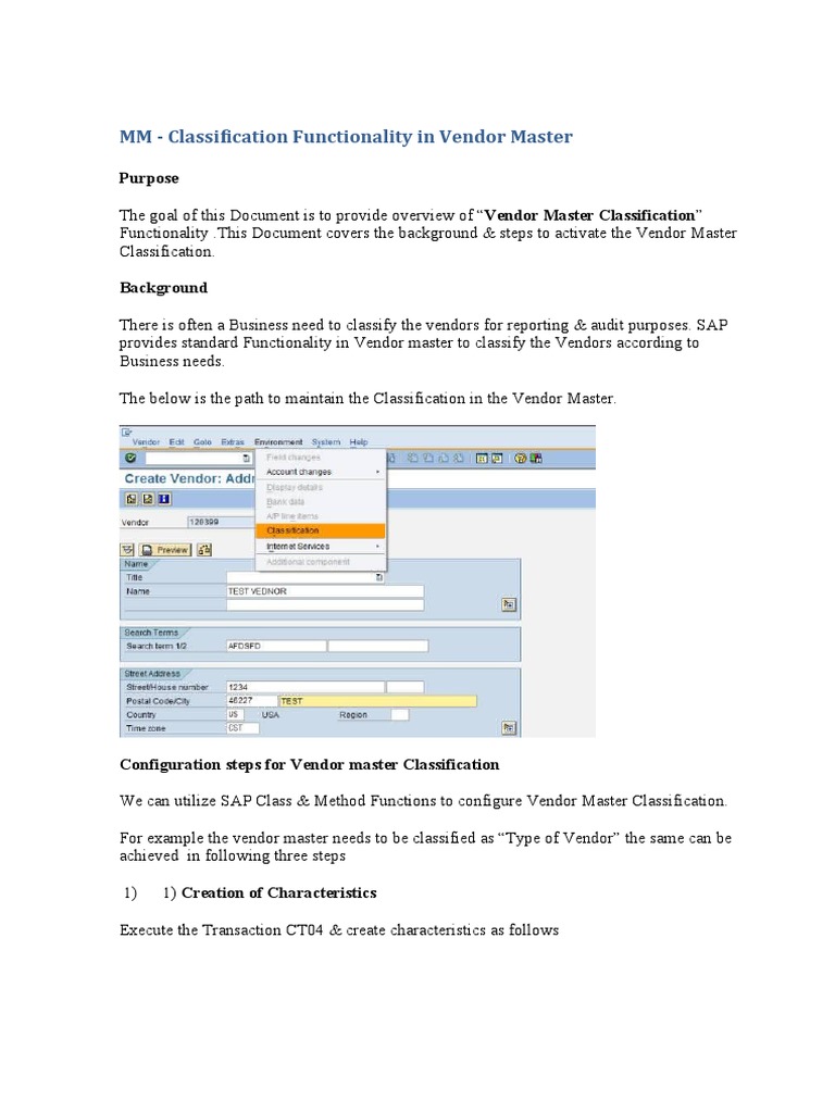 MM - Classification Functionality in Vendor Master | PDF
