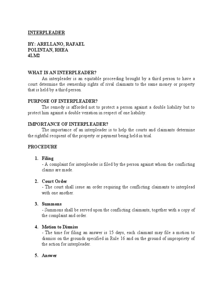 Determining Rights to Property Through Interpleader An Analysis of the