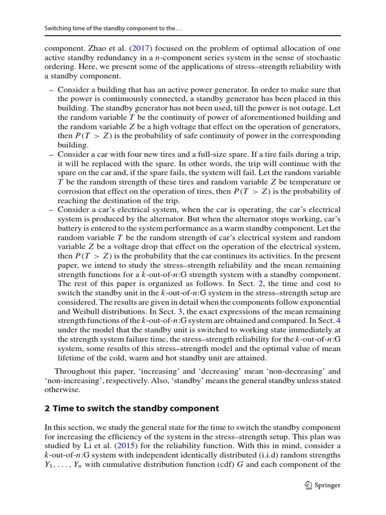 Stress-Strength Reliability in Standby Systems | PDF | Reliability ...