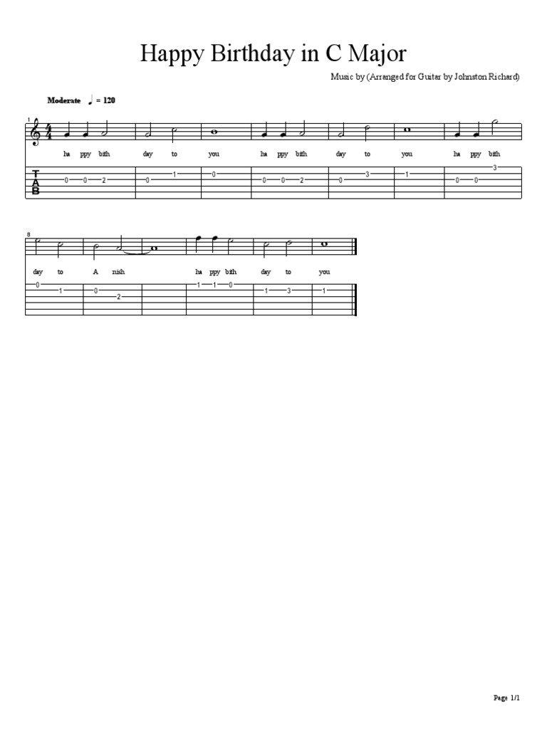 Happy Birthday Guitar In C Happy Birthday In C Major | Pdf