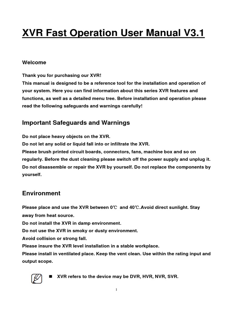 DVR Fast Operation User Manual V3.1 PDF Usb Power Supply
