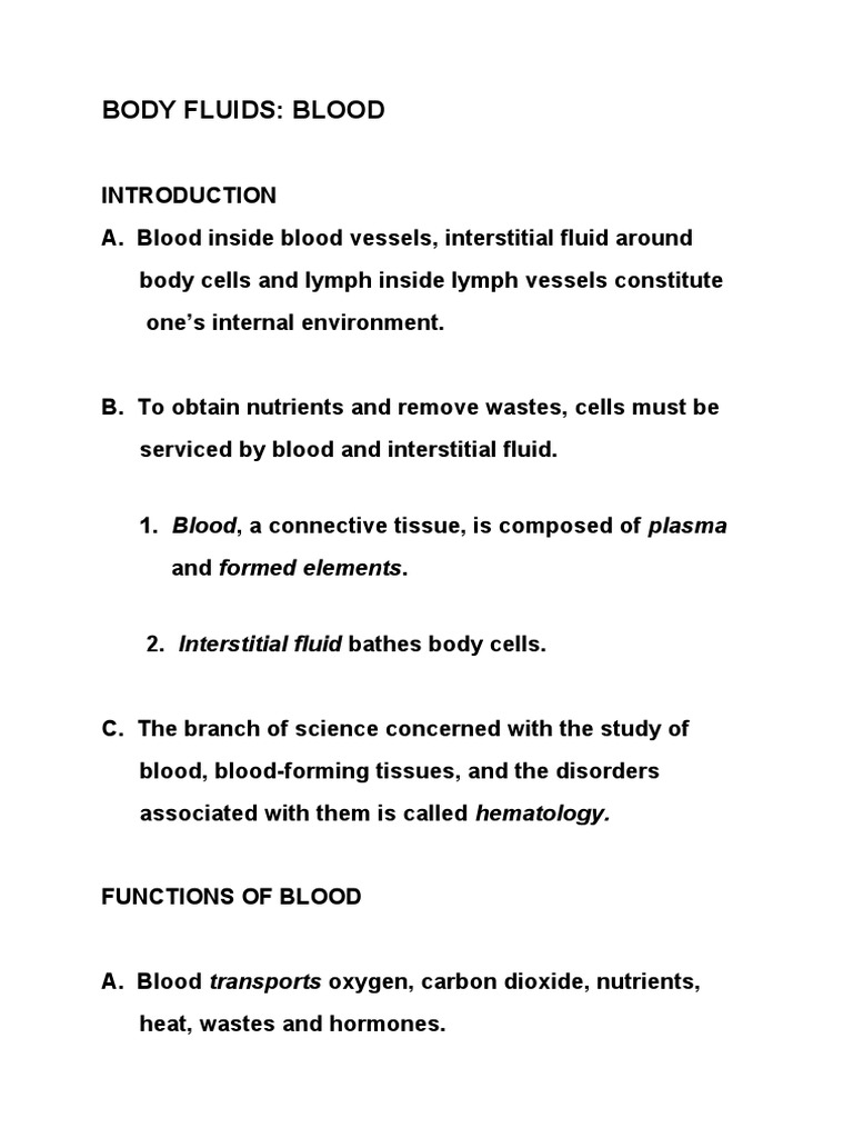 Body Fluids Blood Pdf Coagulation Blood Type