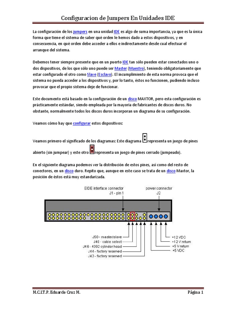 Configuración de Jumpers IDE | PDF | Disco duro | Bienes manufacturados
