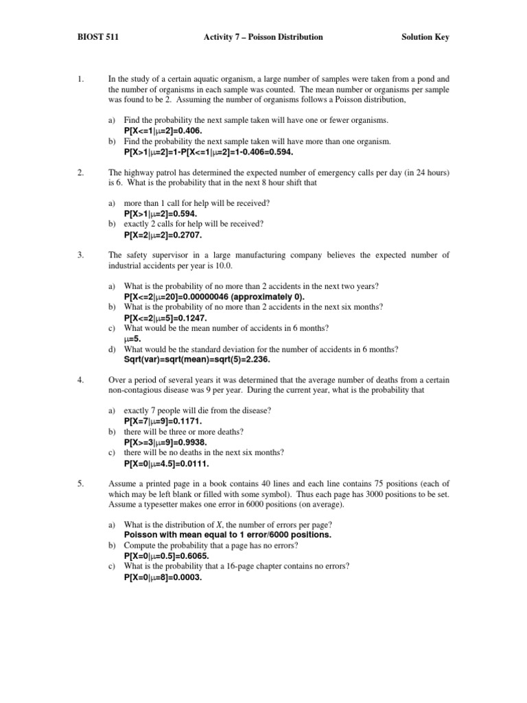 Poisson Distribution Probability Solutions | PDF | Poisson Distribution ...