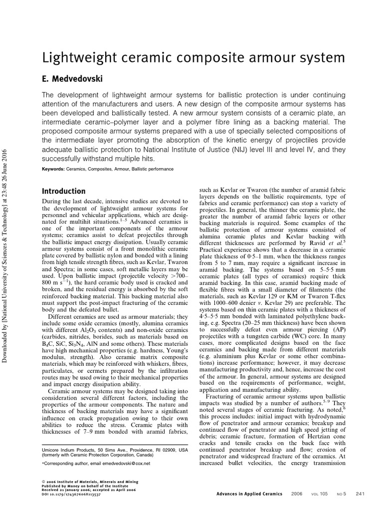 Lightweight Ceramic Composite Armour System PDF Fracture Ceramics