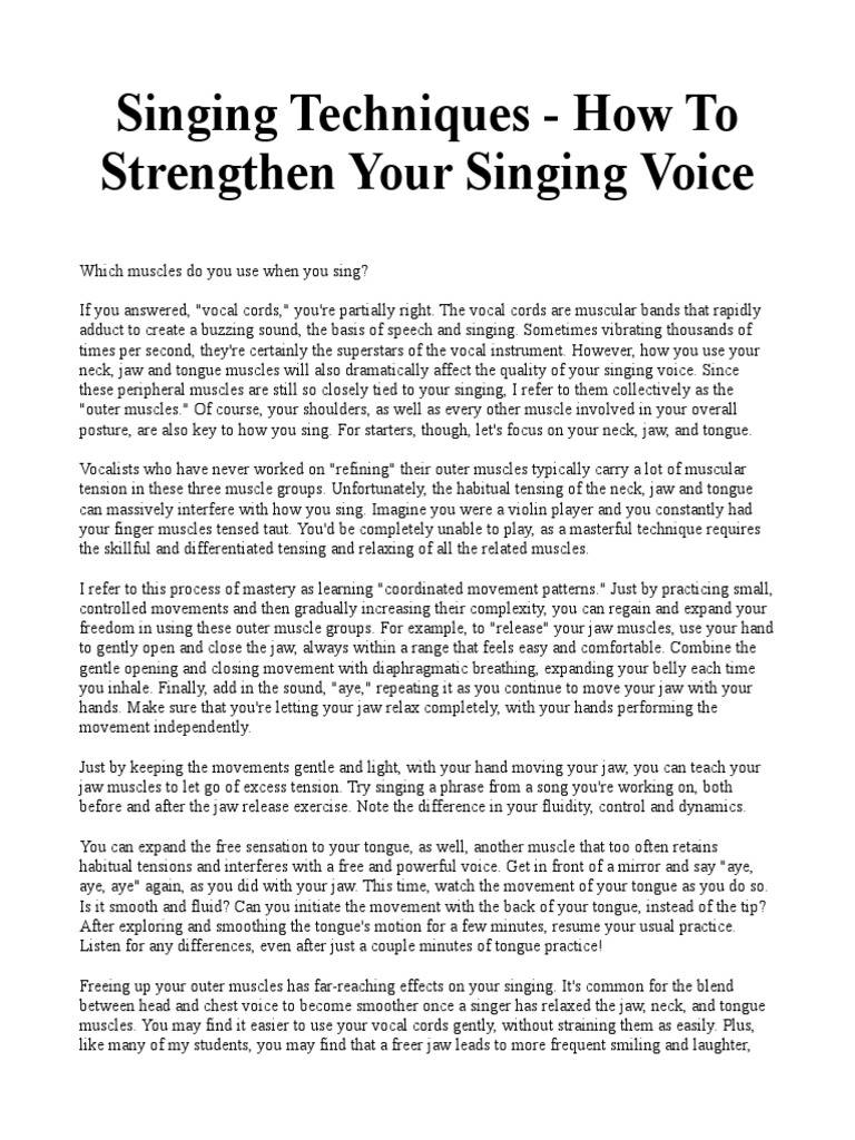 Singing Techniques How To Strengthen Your Singing Voice Pdf Vocal