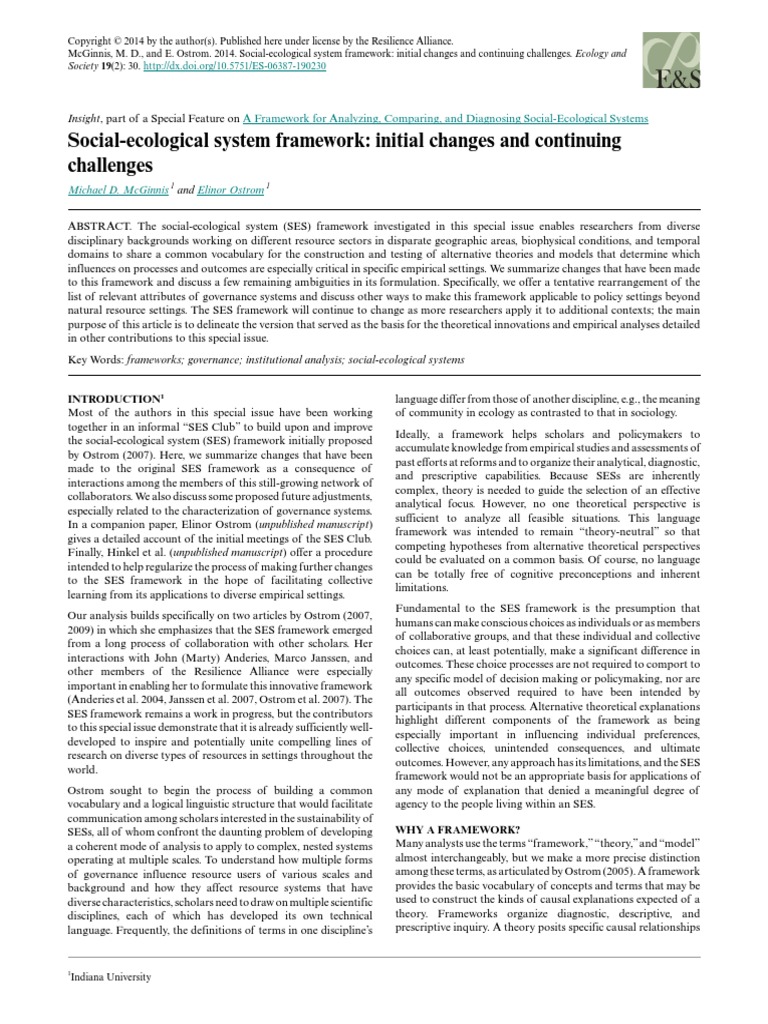 MCGINNIS Et OSTROM 2005 Social Ecological System Framework | PDF ...