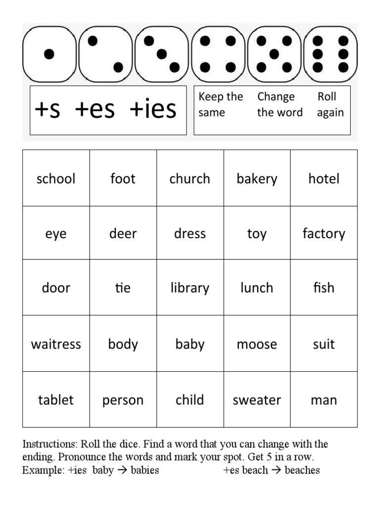 Singular Plural Bingo