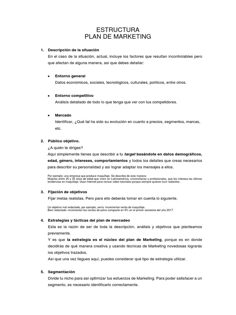 Estructura Plan de Marketing | PDF | Producto (Negocio) | Marketing