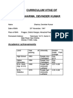 Curriculum Vitae of Sharma, Devinder Kumar: Academic Achievements