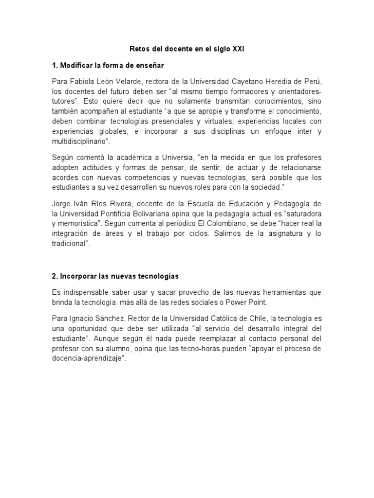 Retos Del Docente en El Siglo XXI | PDF | Maestros | Evaluación