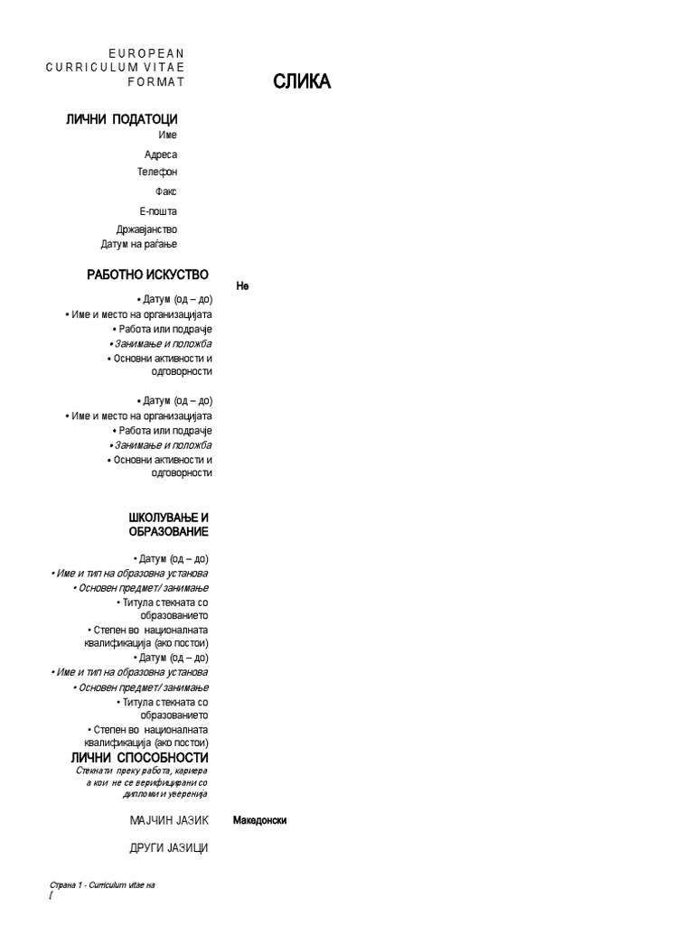 CV Za Studenti - Mak - Blanko | PDF