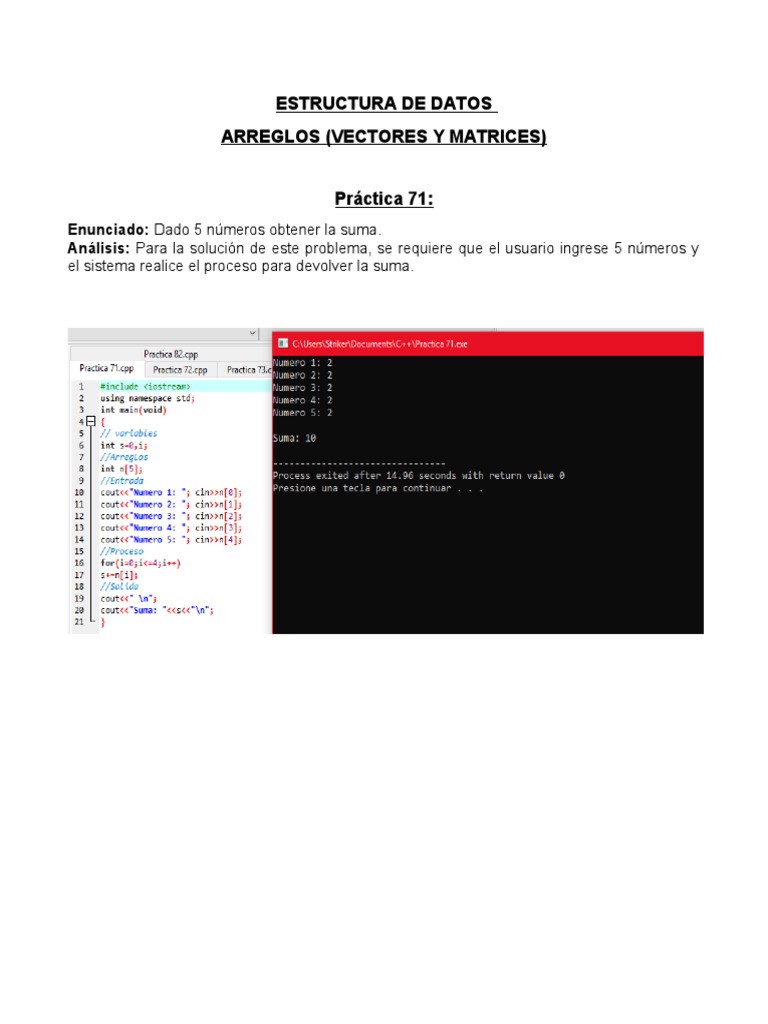Prácticas de Arreglos en C++ | PDF | Estructura de datos de matriz ...