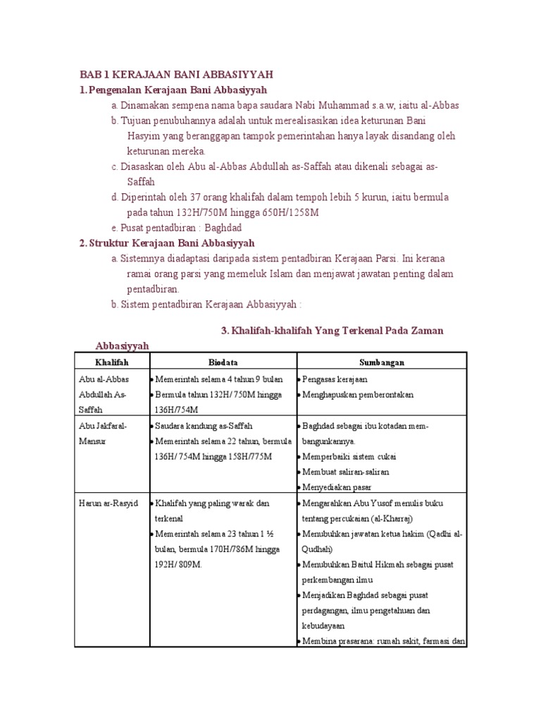 Bab 1 Kerajaan Bani Abbasiyyah Pdf