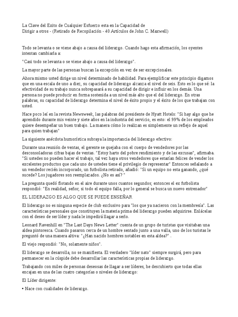 Claves del Liderazgo Efectivo y Éxito | PDF | regla de oro | Liderazgo