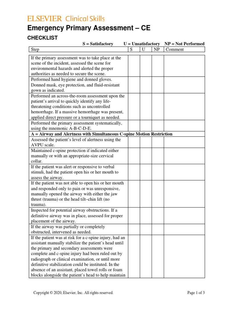 Emergency Primary Assessment Checklist COVID 19 Toolkit 010120 | PDF ...