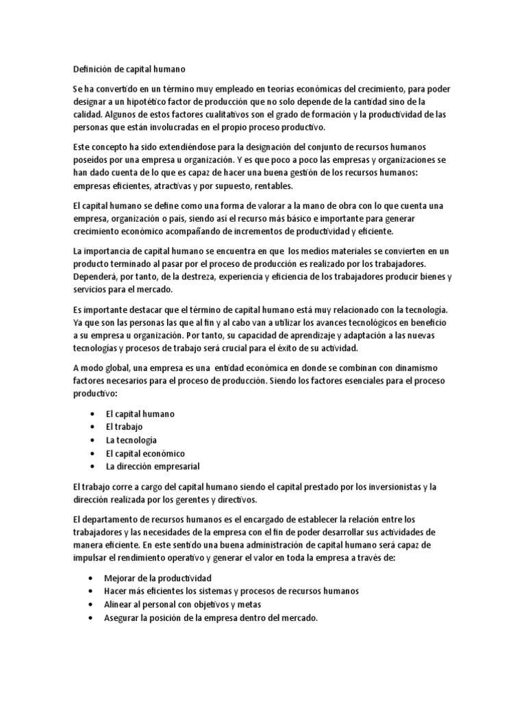 Definición de Capital Humano | PDF | Capital (economía) | Capital humano
