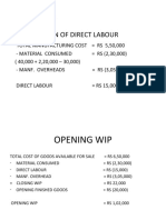 Calculation of Direct Labour: Working Notes