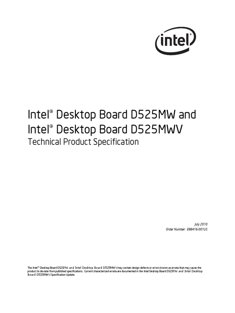 Intel Desktop Board D525MW Technical Product Specification | PDF | Usb ...