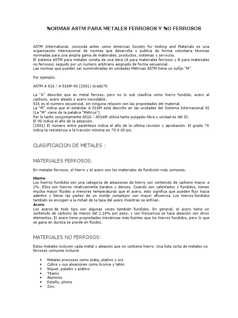 Normas ASTM para Metales Ferrosos y No Ferrosos | PDF | Aleación | Acero