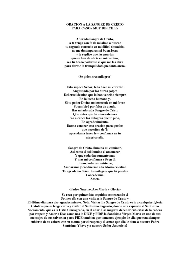 Oracion A La Sangre de Cristo | PDF | Cristo (título) | Oración