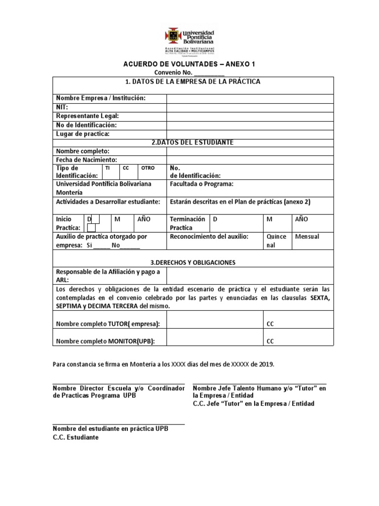 Formato Acuerdo - Anexo 1 | PDF