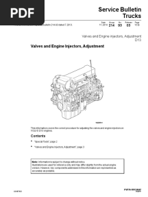 Service Bulletin Trucks: Valves and Engine Injectors, Adjustment