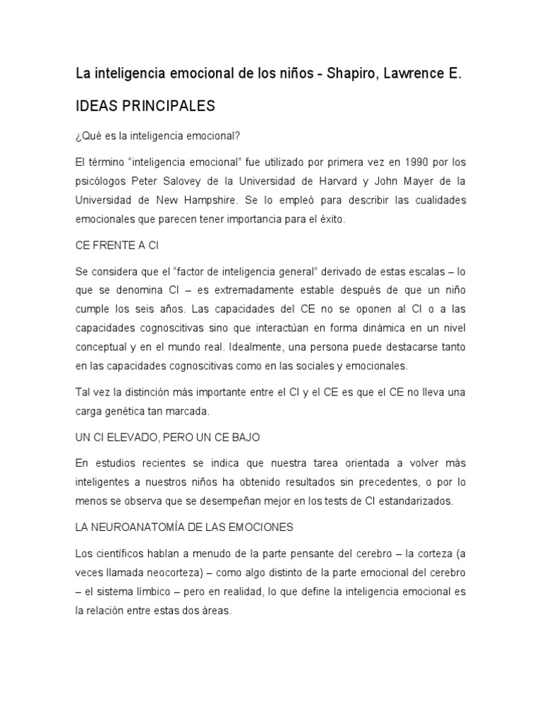 Inteligencia Emocional Infantil | PDF | Inteligencia | Las emociones
