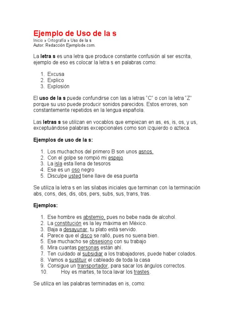 Ejemplos y Reglas del Uso de la S | PDF | Artes del Lenguaje y Comunicación