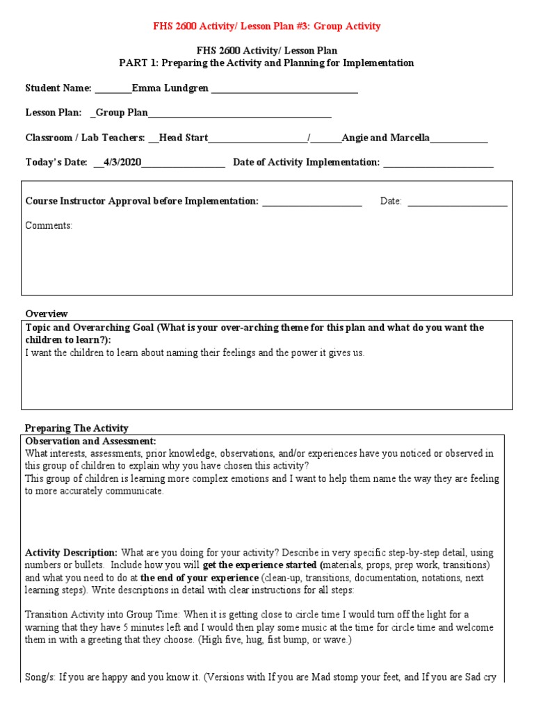 Group Activity Lesson Plan on Emotions | PDF | Lesson Plan | Emotions