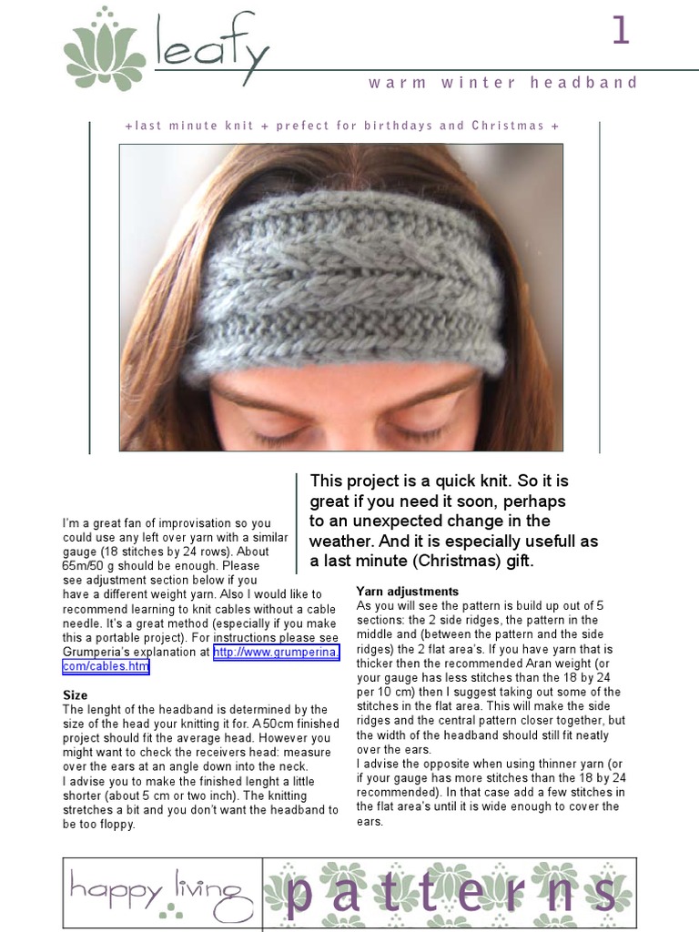 Happy Living Leafy PDF | PDF | Knitting | Gauge (Knitting)