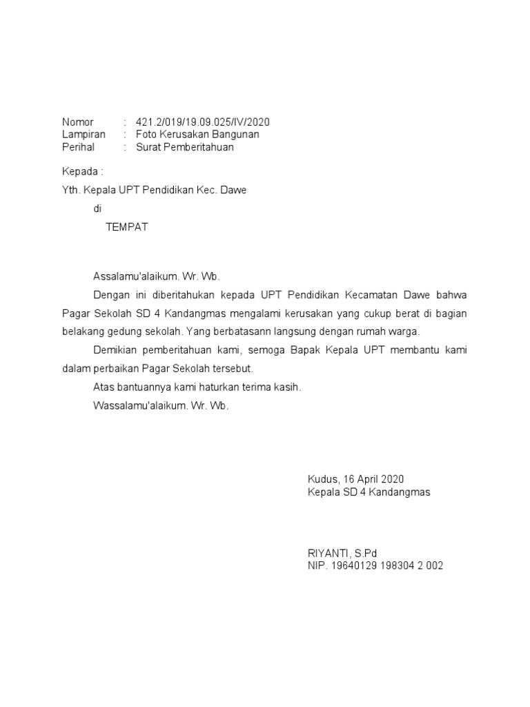 Surat Laporan Kerusakan Pdf