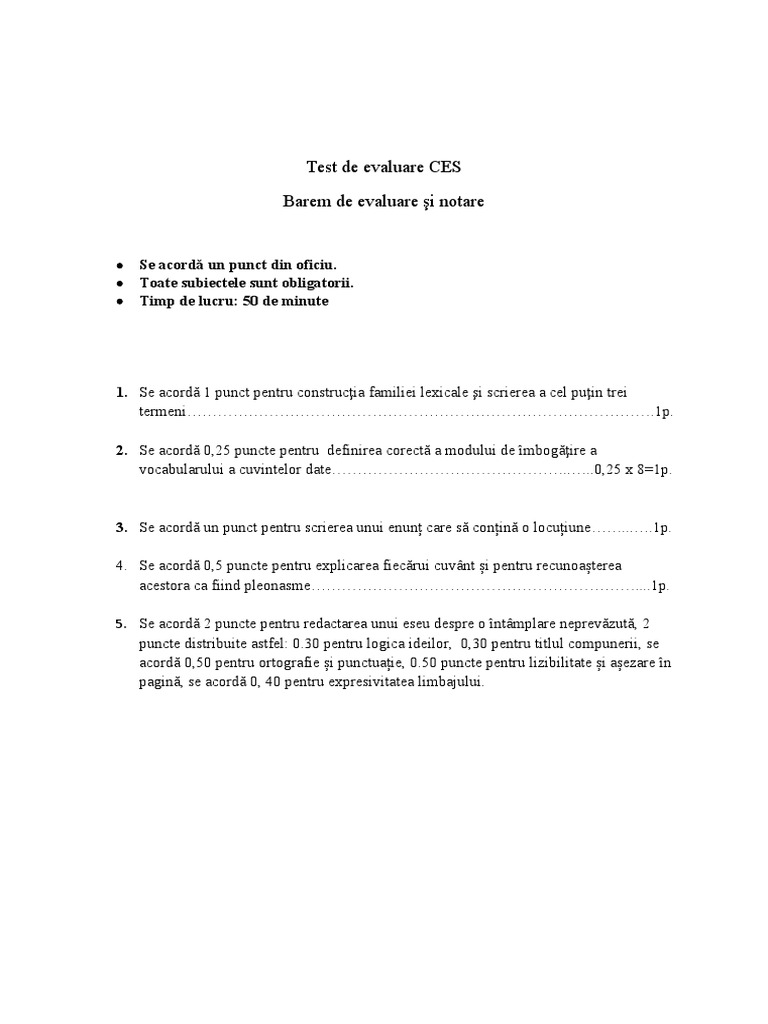 Test de Evaluare CES | PDF