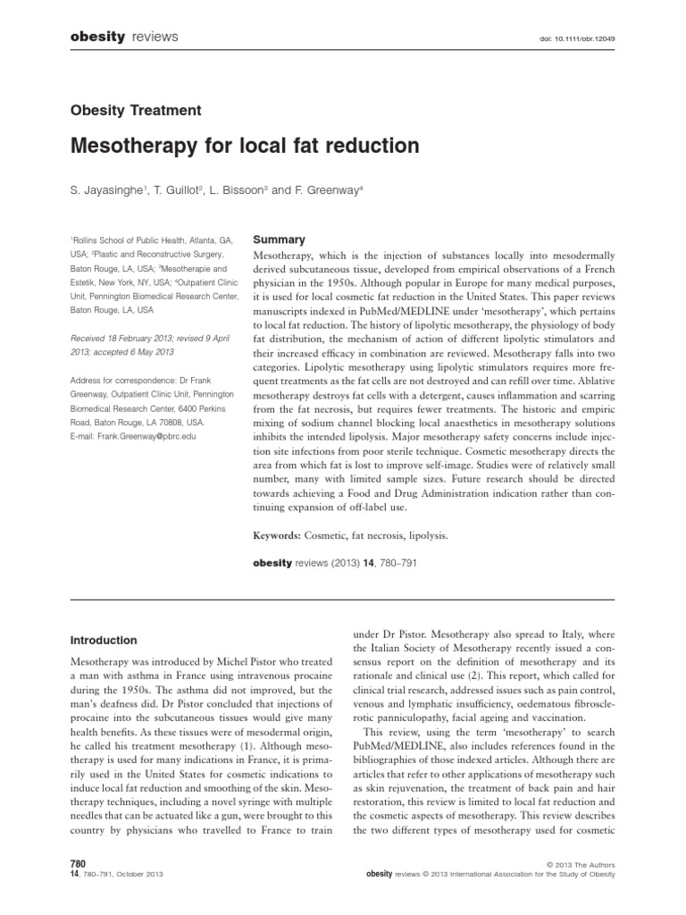 Mesotherapy For Local Fat Reduction: Obesity Treatment | PDF | Medical ...