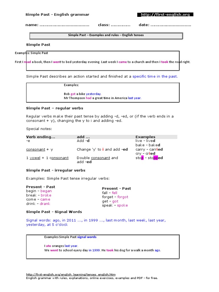 Simple Past Tense Guide for Learners | PDF | English Grammar ...