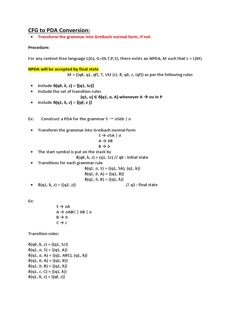Cfg To Pda And Two Stack Pda Linguistics Metalogic