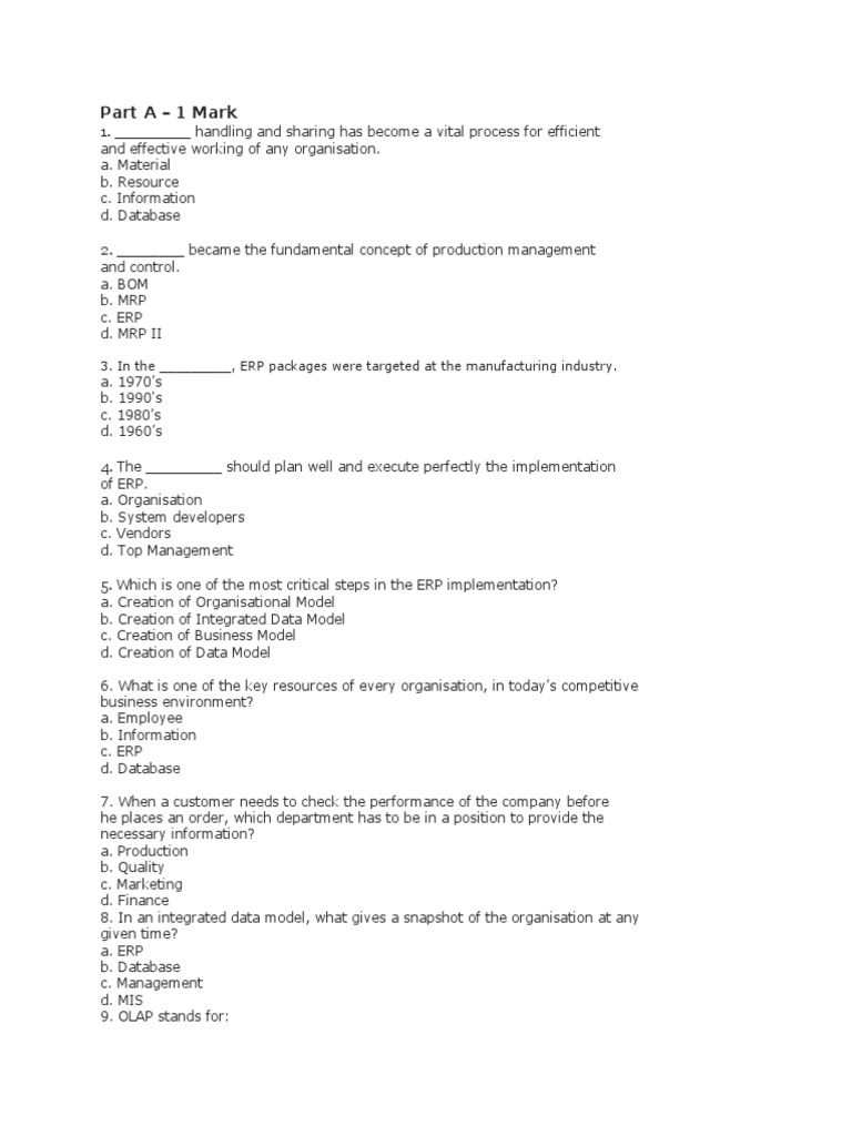 ERP Implementation and Data Management Quiz | PDF | Art | Computers